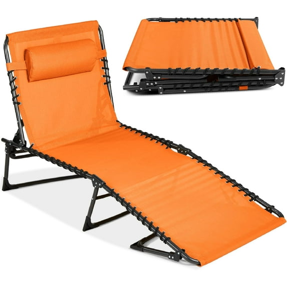TYUIOP Patio Chaise Lounge Chair, Portable Outdoor Folding Recliner for Lawn, w/ 8 Positions, Handles, 300lb Capacity - Orange
