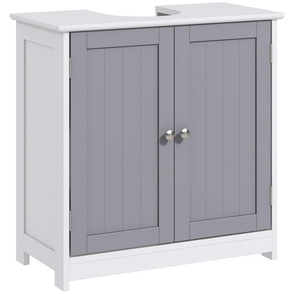 TYUIOP Pedestal Sink Storage Cabinet, Vanity Base Cabinet, Under Sink Bathroom Cabinet with U-Shape Cut-Out and Adjustable Internal Shelf. White and Gray