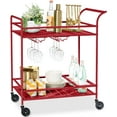 thumbnail image 1 of TYUIOP Rolling Bar Cart, Mobile Home Bar Serving Cart, Serving Station w/ 2 Tier Shelves, Wine Rack, Lockable Wheels - Red, 1 of 10