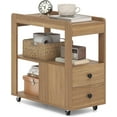 thumbnail image 1 of TYUIOP Rolling Side Table with Storage, Modern 2-Drawer Side Table with Wheels & Open Shelves, Small Night Stand, Narrow Bedside Table for Small Spaces Living Room Bedroom. Natural 1, 1 of 9
