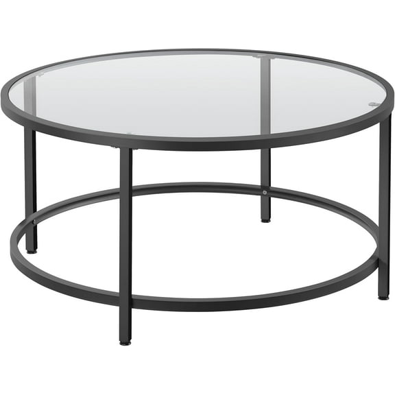TYUIOP  Round Glass Coffee Table, Small Coffee Table for Living Room，Circle Coffee Tables Center Tables with Glass Top, Office & Apartment. Black, 36 in