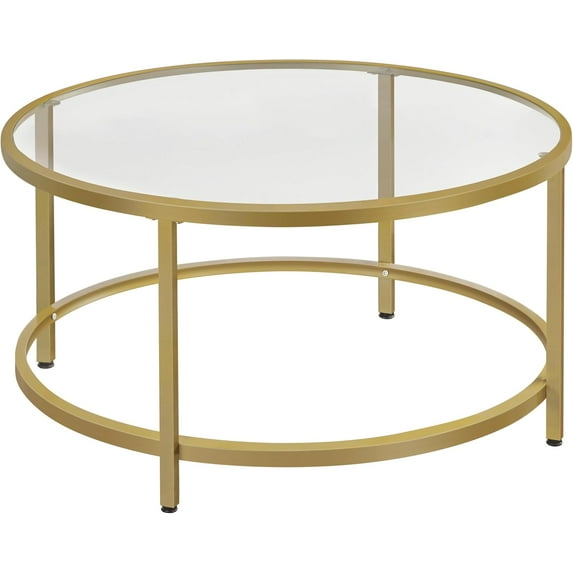 TYUIOP Round Glass Coffee Table, Small Coffee Table for Living Room,Circle Coffee Tables Center Tables with Glass Top, Office & Apartment. Gold, 36 in