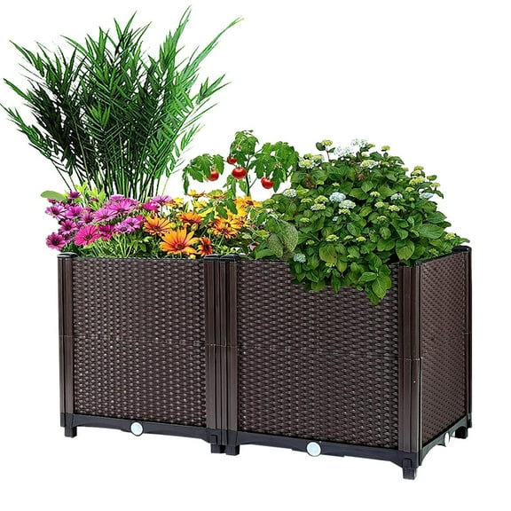TYUIOP Set of 2 Large Plastic Planter Boxes - Elevated Raised Garden Bed for Indoor Outdoor, 2-Piece Value Pack (Grow More Plants at Once), Extra-Large Capacity.