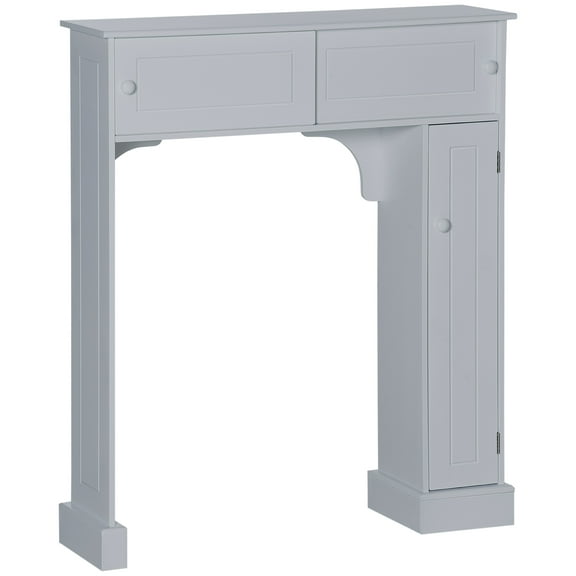 TYUIOP Over The Toilet Cabinet with 2 Sliding Doors, Freestanding Bathroom Storage Organizer with 4 Cubbies, Space Saver Toilet Rack with Adjustable Shelves. Gray