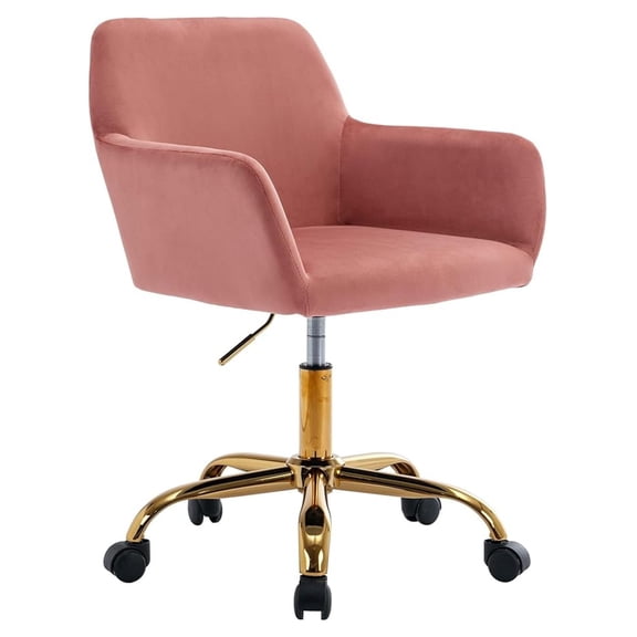 TYUIOP Velvet Office Desk Chair, Comfy Swivel Modern Leisure Armchair with Wheels, Upholstered Comfy Velvet Fabric Makeup Chair Height Adjustable for Teens Women Girls Elegant Home Office, Rose
