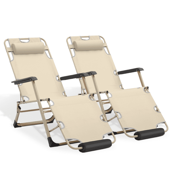 TYUIOP Zero Gravity Outdoor Lounge Chair Set of 2, Reclining Pool Lounge Lawn Chairs Recliner with Headrest Foot Pad,Beige
