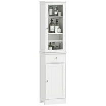 TYUIOP tall Bathroom Storage Cabinet with Frosted Glass Door & Adjustable Shelves, Freestanding Narrow Bathroom Cabinet wiht Drawer for Living Room. White