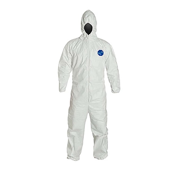 TYVEK 400, COVERALL, ZIPPER FRONT, HOOD, ELASTIC WRIST AND ANKLE, STORMFLAP