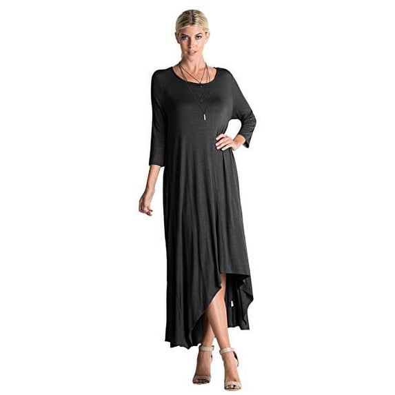 TZ Apparel Women's Casual Asymmetrical Oversized Handkerchief Hem 3/4 Sleeve Jersey Maxi Dress
