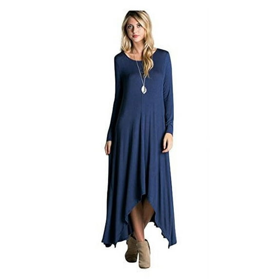 TZ Apparel Women's Casual Asymmetrical Oversized Handkerchief Hem 3/4 Sleeve Jersey Maxi Dress