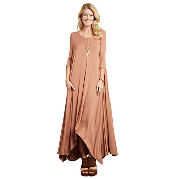 TZ Apparel Women's Casual Asymmetrical Oversized Handkerchief Hem 3/4 Sleeve Jersey Maxi Dress