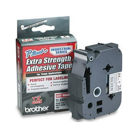 TZ Extra-Strength Adhesive Laminated Labeling Tape 0.94" x 26.2 ft, Black on Matte Silver