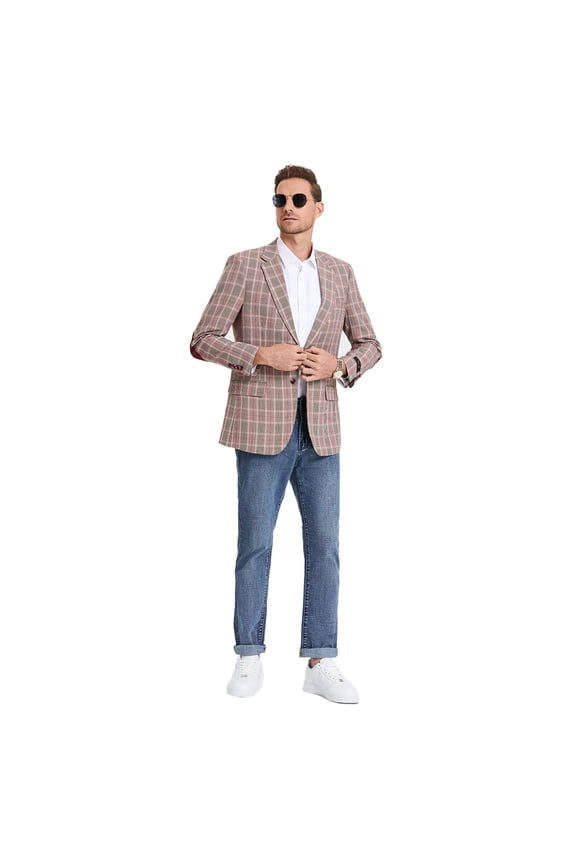 Men's NEW Slim Fit Blazer Jacket, Burgundy Glen Check