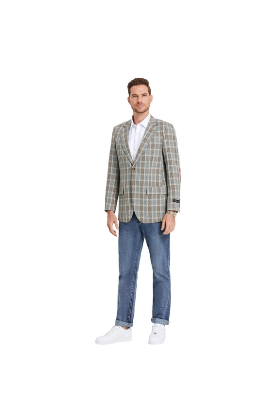 Men's NEW Slim Fit Blazer Jacket, Camel Glen Check
