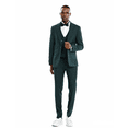 thumbnail image 1 of TZ Men's Pinstripe Suit 3-Piece Peak Lapel Collared Vest, Hunter Green, 1 of 2