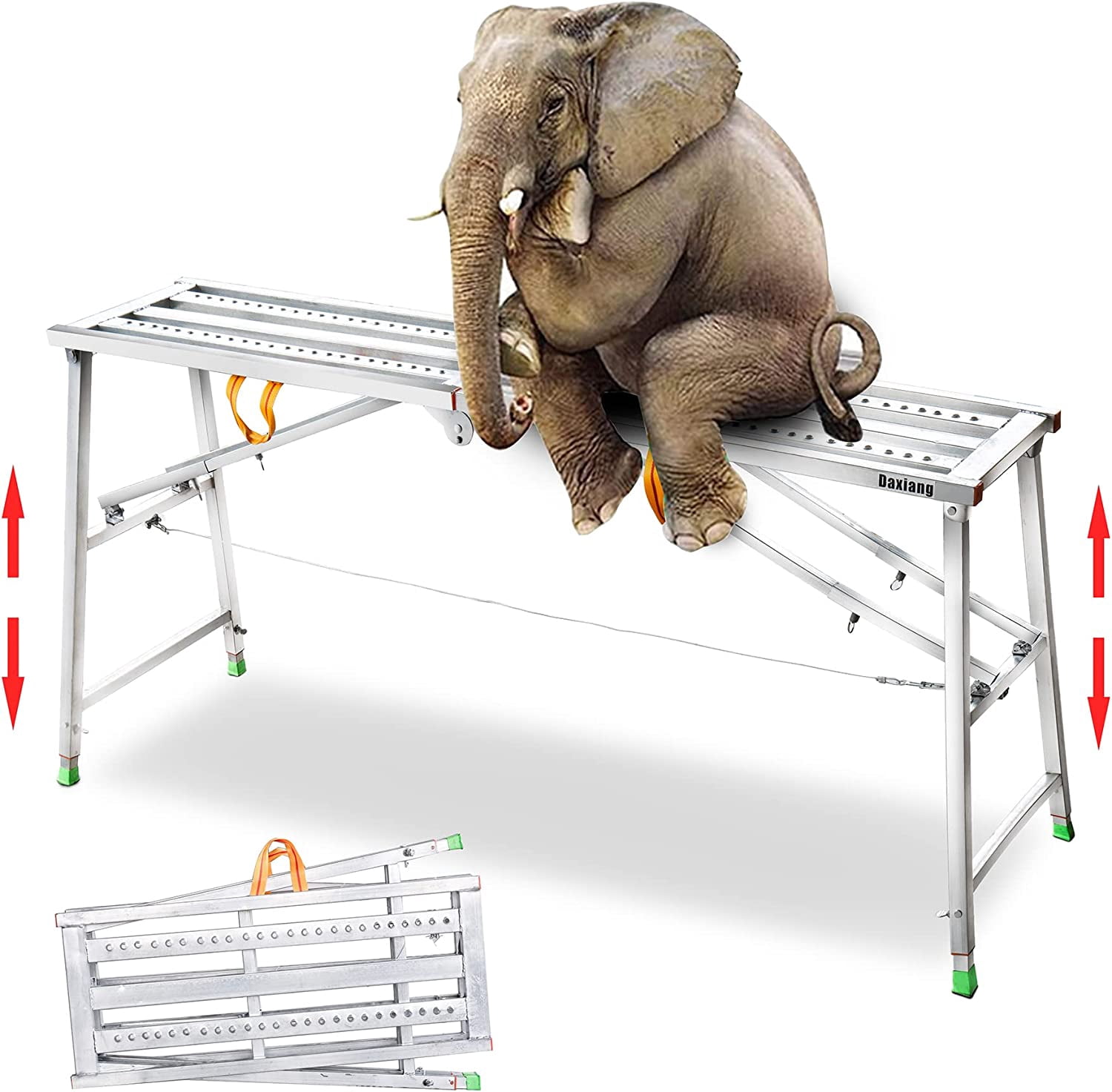 Scaffolding Platform, Work With 7 In 1 Multi-Purpose 19.6Ft Folding Ladder, Supporting Rack And Steel Trays Work Platform