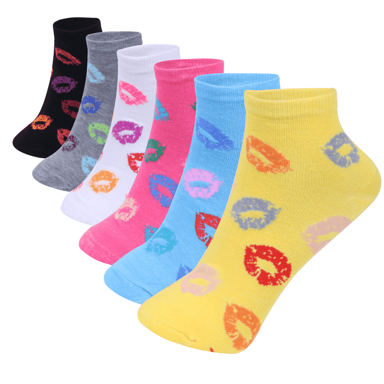 TZ Promise Lightweight Cotton Assorted Kiss Lips Casual Ankle Socks, 12 Pack
