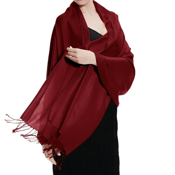 TZ Promise Women Burgundy Pashmina Shawl and Wrap Soft Solid Color Scarf with Fringes