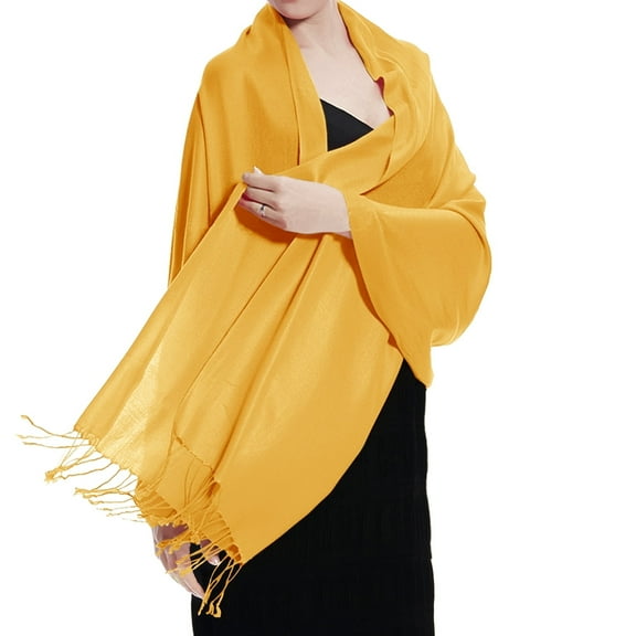 TZ Promise Women Yellow Gold Pashmina Shawl and Wrap Soft Solid Color Scarf with Fringes