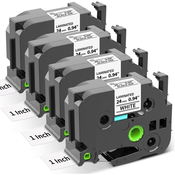 TZ Tape 24mm 0.94 Inch Laminated White TZe-251 Compatible with P-Touch Label Tape 1for PT-D610BT P710BT D600 2730 Cube Plus E560BTVP TZe Label Maker Refill, Black on White 24 mm, 4-Pack