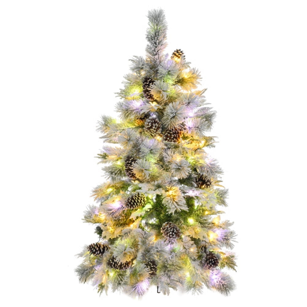 TZDZRC 4FT Pre-Lit Snow Flocked Christmas Tree,with Pine Cones ...