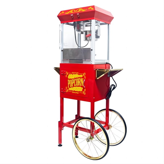 TZDZRC Popcorn Machine with Cart, 8oz Popper with Kettle, Heated Warming Deck and Drawer, Red