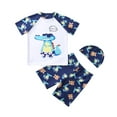 thumbnail image 1 of TZEWGL Little Boys Swimsuit 3 Piece Swim Set Short Sleeve Swim Shirt Swim Trunks Rash Guard Bathing Suits for Kids 5-6T, 1 of 5
