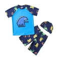 thumbnail image 1 of TZEWGL Toddler Boys Swimsuit 3 Piece Swim Set Short Sleeve Swim Shirt Swim Trunks Rash Guard Bathing Suits for Kids 3-4T, 1 of 5