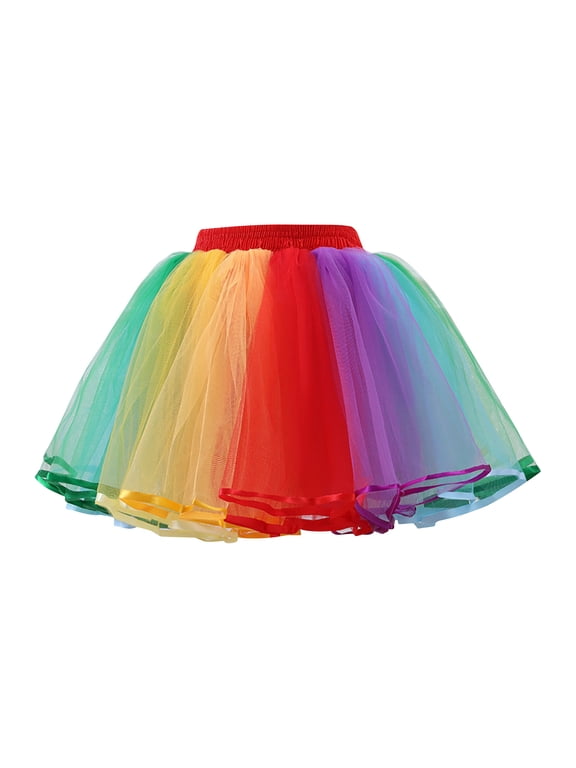 Toddler Girls Rainbow Tutu Skirt Layered Skirt Girls Colorful Carnival Party Roleplay Tutu Dress for Kids One Size