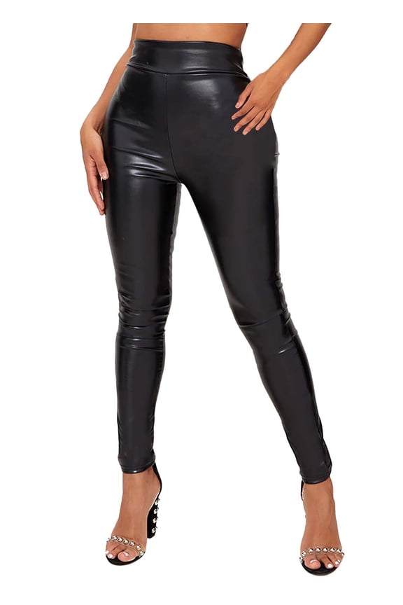 Womens Faux Leather Leggings PU Leather Sexy Tights Stretchy Pants Butt Lifting Tummy Control Slim Fit Body Shape Versatile Trousers Black,XS