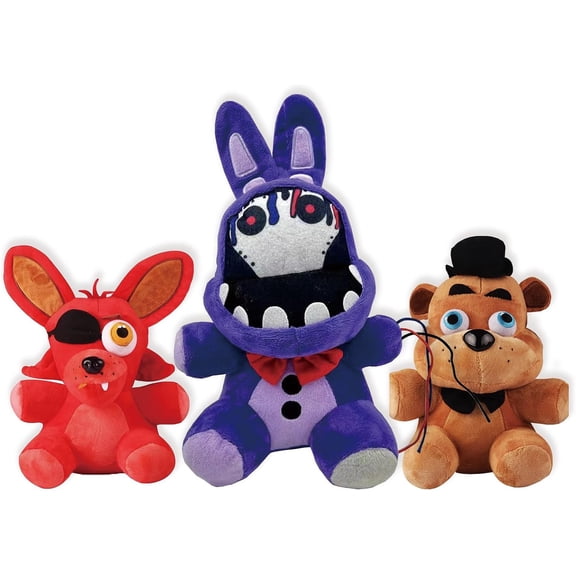 TZMAPU Fazbear Plush Foxy, Withered Purple Bunny, Stuffed Animal Figure Toys Gift for Kids, Security Breach Plush for Lovers (3PCS)