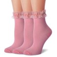 thumbnail image 1 of TZYDMN Women Ruffle Ankle Socks, Lace Lolita Kawaii Girls Cute Frilly Socks Pink 3 Pairs, 1 of 2