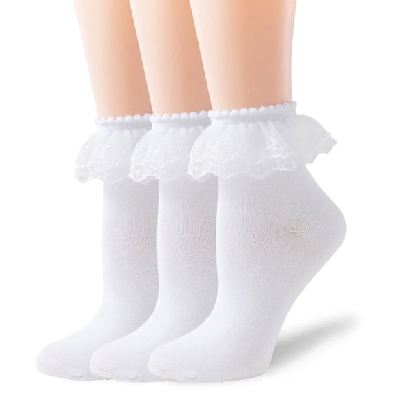 TZYDMN Women Ruffle Ankle Socks with Lace Double Layer Fashion Princess Dress Socks, 3 Pairs