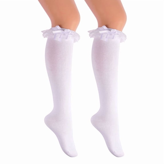 TZYDMN Women's Knee High Lace Ruffle Socks with Bow