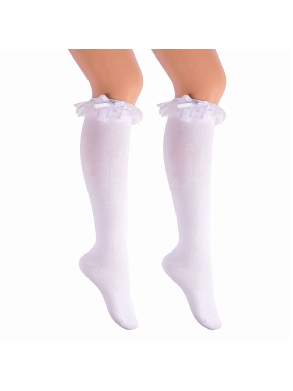 Women's Knee High Lace Ruffle Socks with Bow
