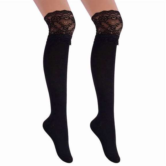 TZYDMN Women's Knee High Socks Lace Ruffle Socks Kawaii Lace Top Cotton Cute Stockings for Girls