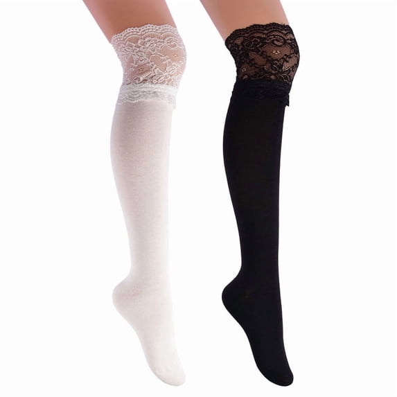 TZYDMN Women's Knee High Socks Lace Ruffle Socks Kawaii Lace Top Cotton Cute Stockings for Girls