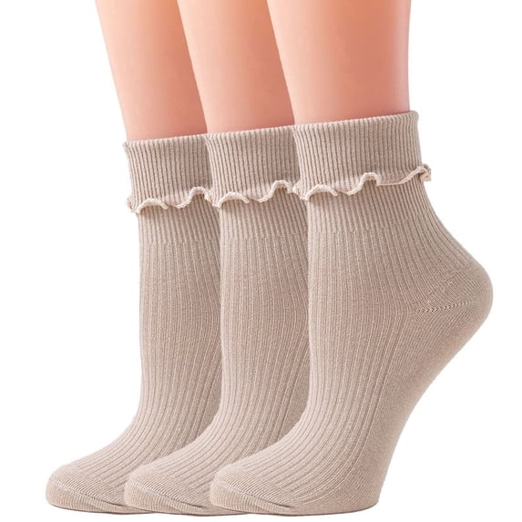 TZYDMN Womens Ruffle Ankle Socks Fashion Breathable Solid Color Turn-Cuff Cute Girls Socks 3 Pairs
