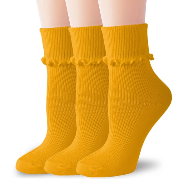 TZYDMN Womens Ruffle Ankle Socks Fashion Breathable Solid Color Turn-Cuff Cute Girls Socks 3 Pairs