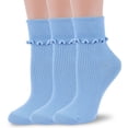 thumbnail image 1 of TZYDMN Womens Ruffle Ankle Socks Fashion Breathable Solid Color Turn-Cuff Cute Girls Socks 3 Pairs, 1 of 8
