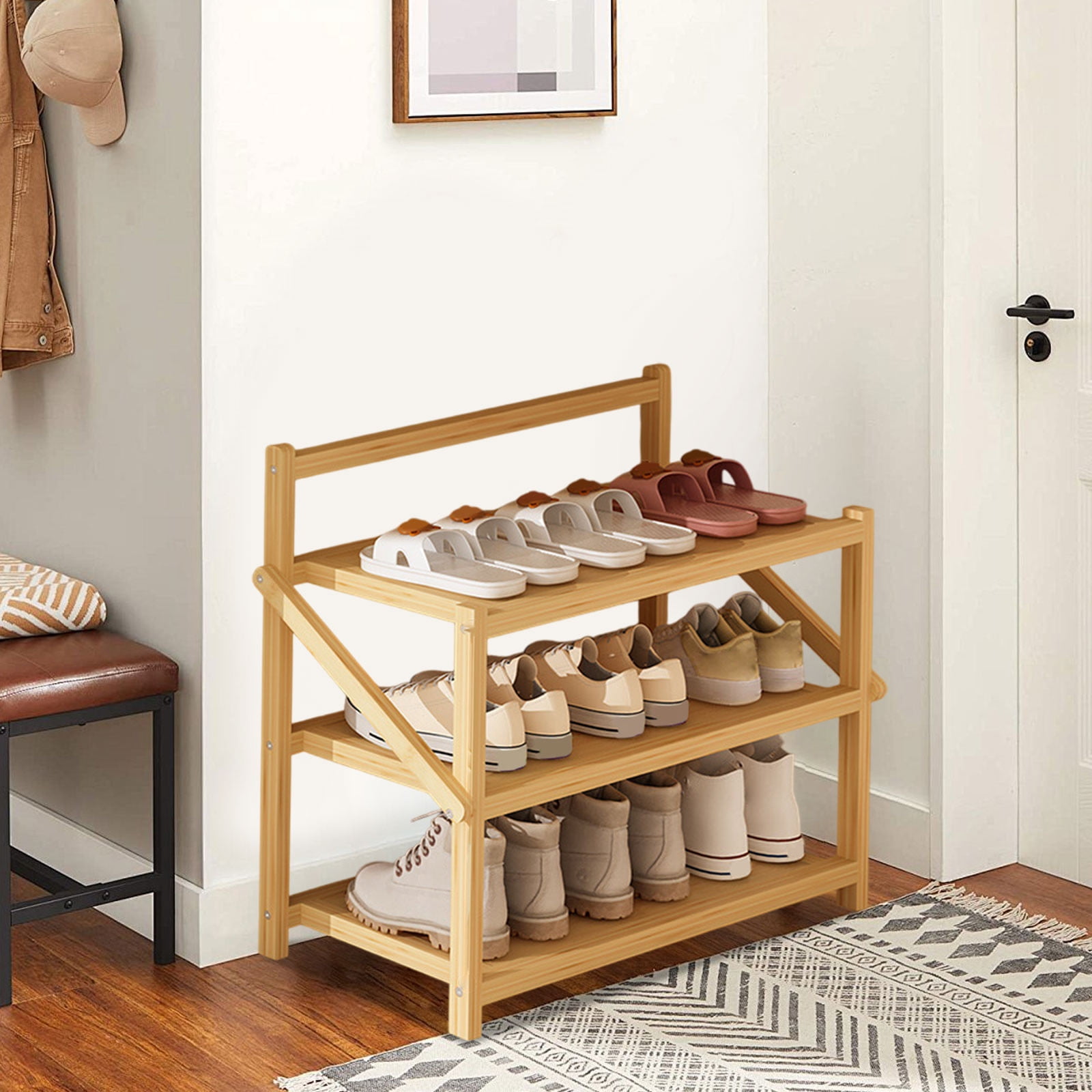 TZYUDK Beige Simples Shoe Rack Home Doorway Dormitory Folding Shoe Rack ...