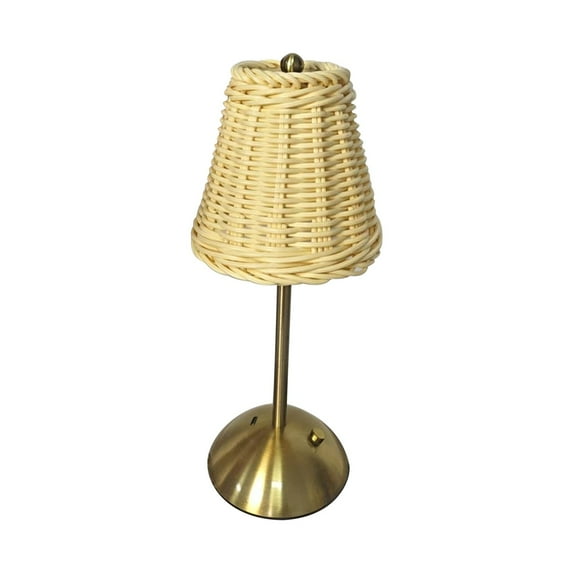 TZYUDK Rattan Table Lamp with Touch Dimmer LED Light Gold Tone Portable Rechargeable Battery Operated for Bedroom Living Room Desk Nightstand Home Decor White Metal