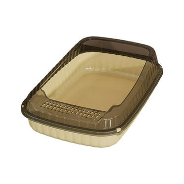 TZYUDK Semi Closed Cat Litter Box Beige High Sided Anti Splash Litter Tray with Scoop Odor Control Easy Clean Enclosed Kitty Litter Pan for Cats