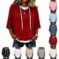 thumbnail image 1 of TZZQ 3/4 Sleeve Hoodie Sweatshirts for Women Drawstring Hood Oversized Pullover Sweatshirt Comfort Plain Long Sleeve Pullover Tops Plus Size Cute Basic Lightweight Hoodie Sweatshirts Beige L, 1 of 7