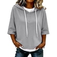 thumbnail image 1 of TZZQ 3/4 Sleeve Hoodie Sweatshirts for Women Drawstring Hood Oversized Pullover Sweatshirt Comfort Plain Long Sleeve Pullover Tops Plus Size Cute Basic Lightweight Hoodie Sweatshirts Grey S, 1 of 7