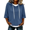 thumbnail image 1 of TZZQ 3/4 Sleeve Hoodie Sweatshirts for Women Drawstring Hood Oversized Pullover Sweatshirt Comfort Plain Long Sleeve Pullover Tops Plus Size Cute Basic Lightweight Hoodie Sweatshirts Navy Xl, 1 of 7