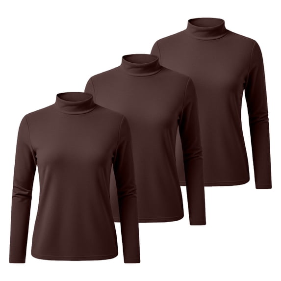 TZZQ 3 Pack Women's Turtleneck Long Sleeve Slim Fit Shirts Thermal Active Layer Undershirt Stretchy Warm Business Casual Base Layer Shirts Trendy Winter Workout Layering Basic Tops Coffee Xl