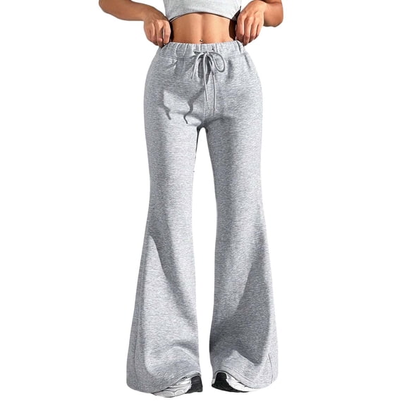 TZZQ Baggy Flare Sweatpants for Women Drawstring Elastic Waist Wide Leg Bell Bottom Pants Fashionable Loose Fit Yoga Pants Stretch Long Trousers Dressy Casual Flowy Workout Gym Trousers Grey L