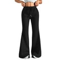 thumbnail image 1 of TZZQ Baggy Flare Sweatpants for Women Drawstring Elastic Waist Wide Leg Bell Bottom Pants Fashionable Loose Fit Yoga Pants Stretch Long Trousers Dressy Casual Flowy Workout Gym Trousers Black L, 1 of 8