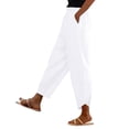 thumbnail image 1 of TZZQ Cotton Linen Capris Pants for Women Gauze High Waisted Elastic Drawstring Wide Leg Cropped Pants with Pockets Soft Loose Fit Tulip-Hem Ankle Length Capris Casual Vacation Bottoms White Xl, 1 of 9
